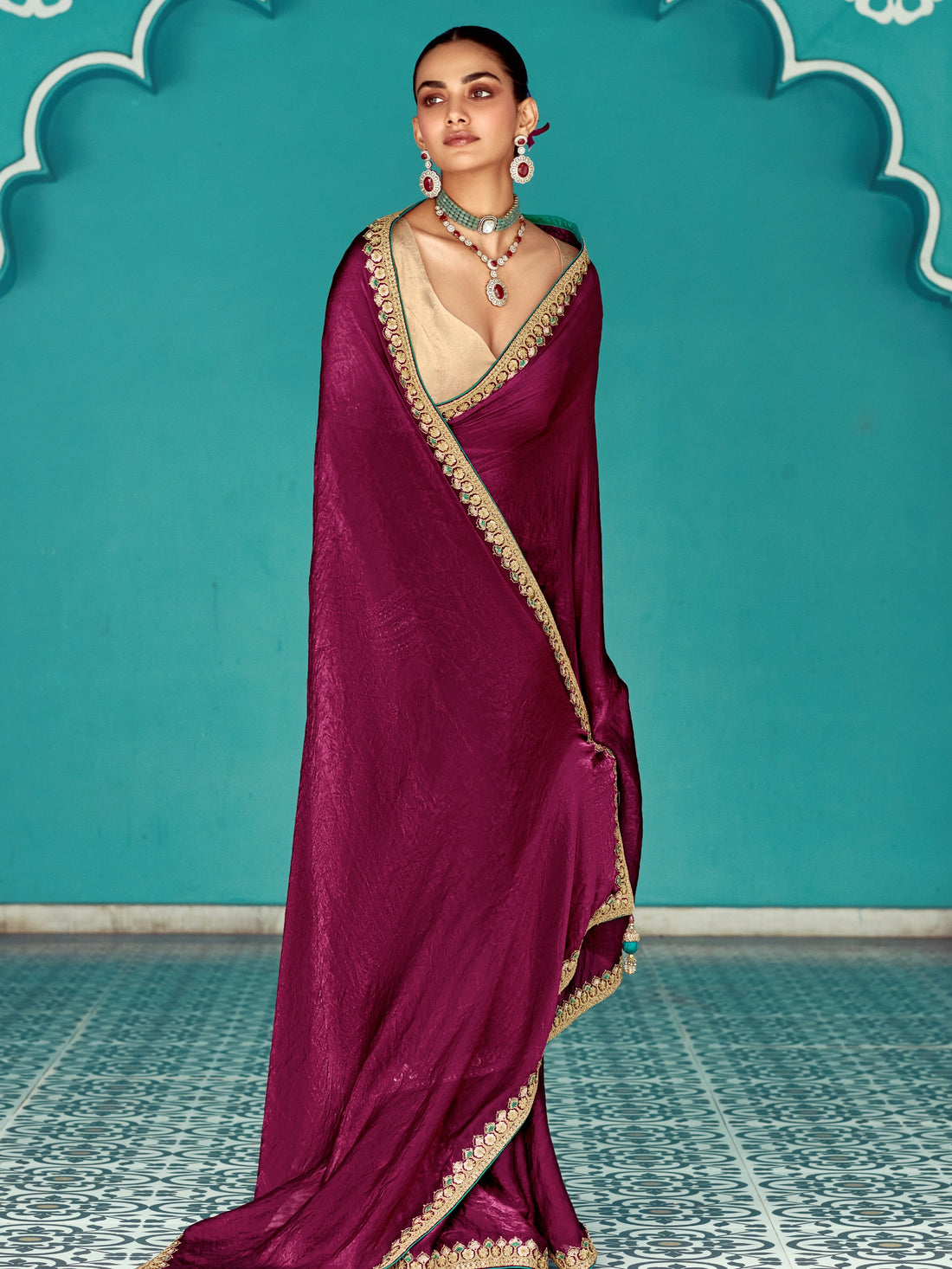 Maroon Organza Saree with Sequin Embroidery
