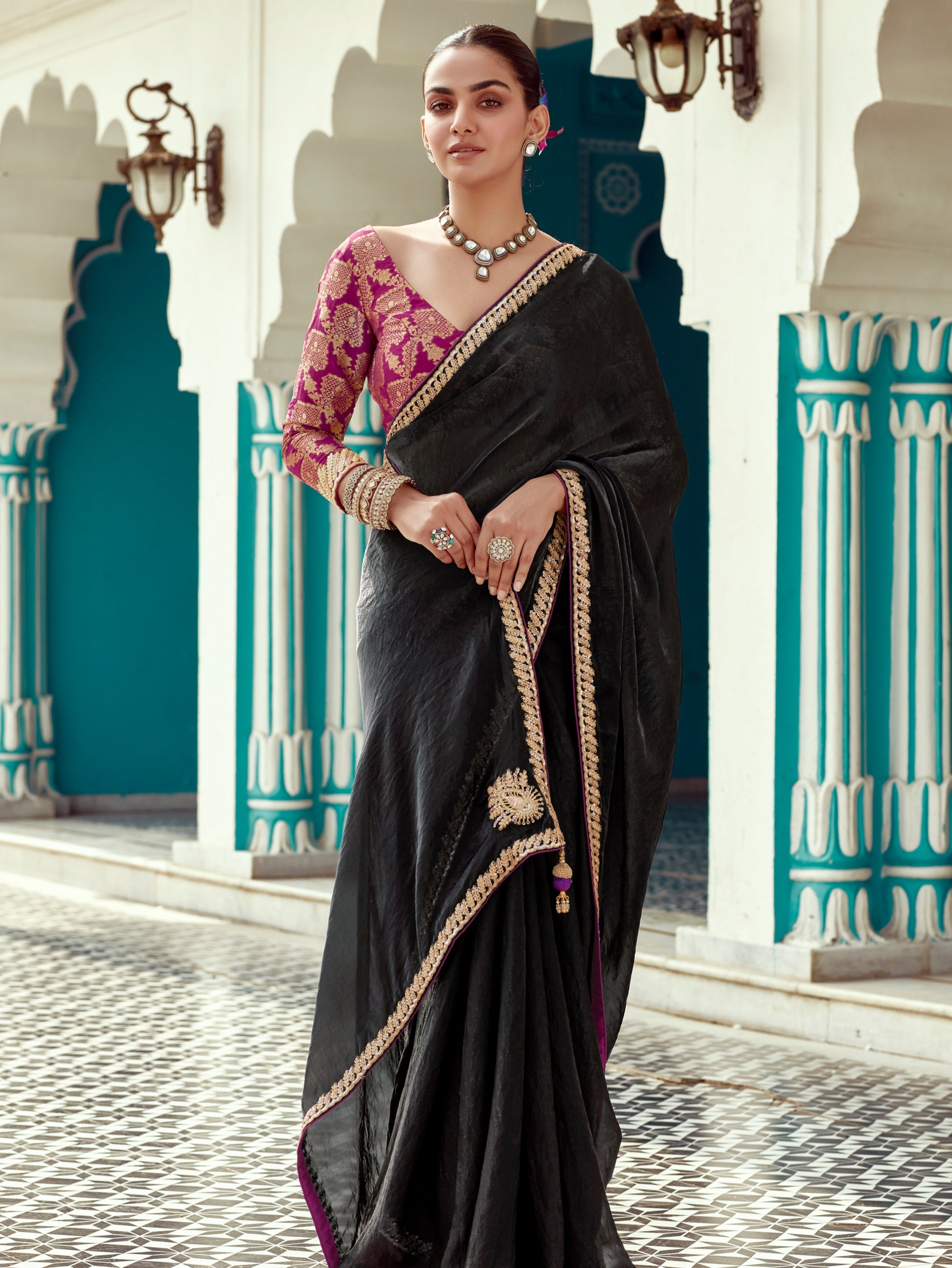 Black Organza Saree with Heavy Border