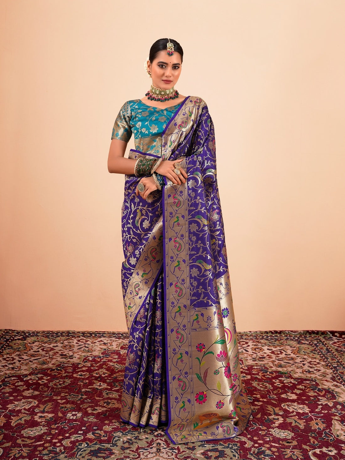 Royal Blue Paithani Silk Saree with Intricate Weaving