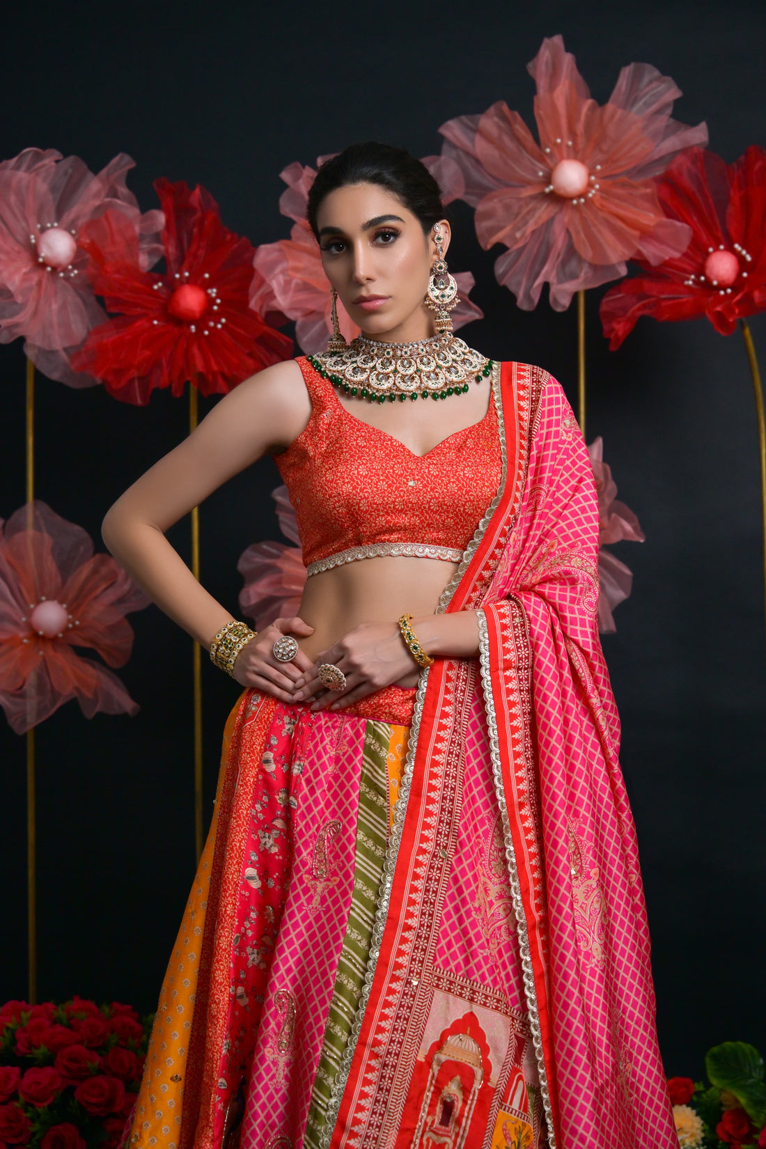 Rani Pink Heavy Embroidered Lehenga with Gota Patti Work