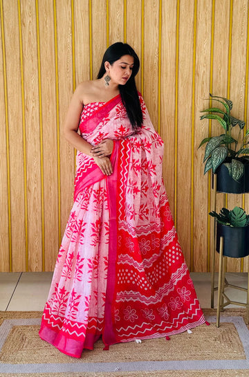 Pure Soft Linen Cotton Digital Print Cotton Saree