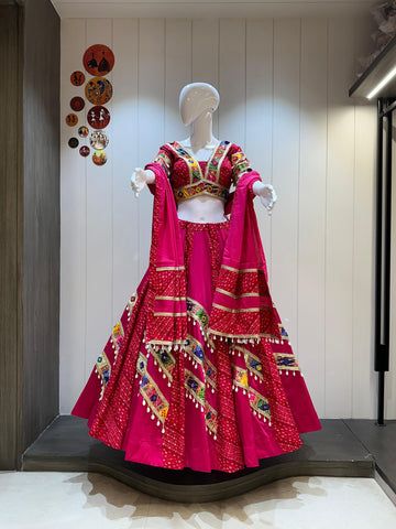 Rani Pink Bandhani Print Chaniya Choli for navratri