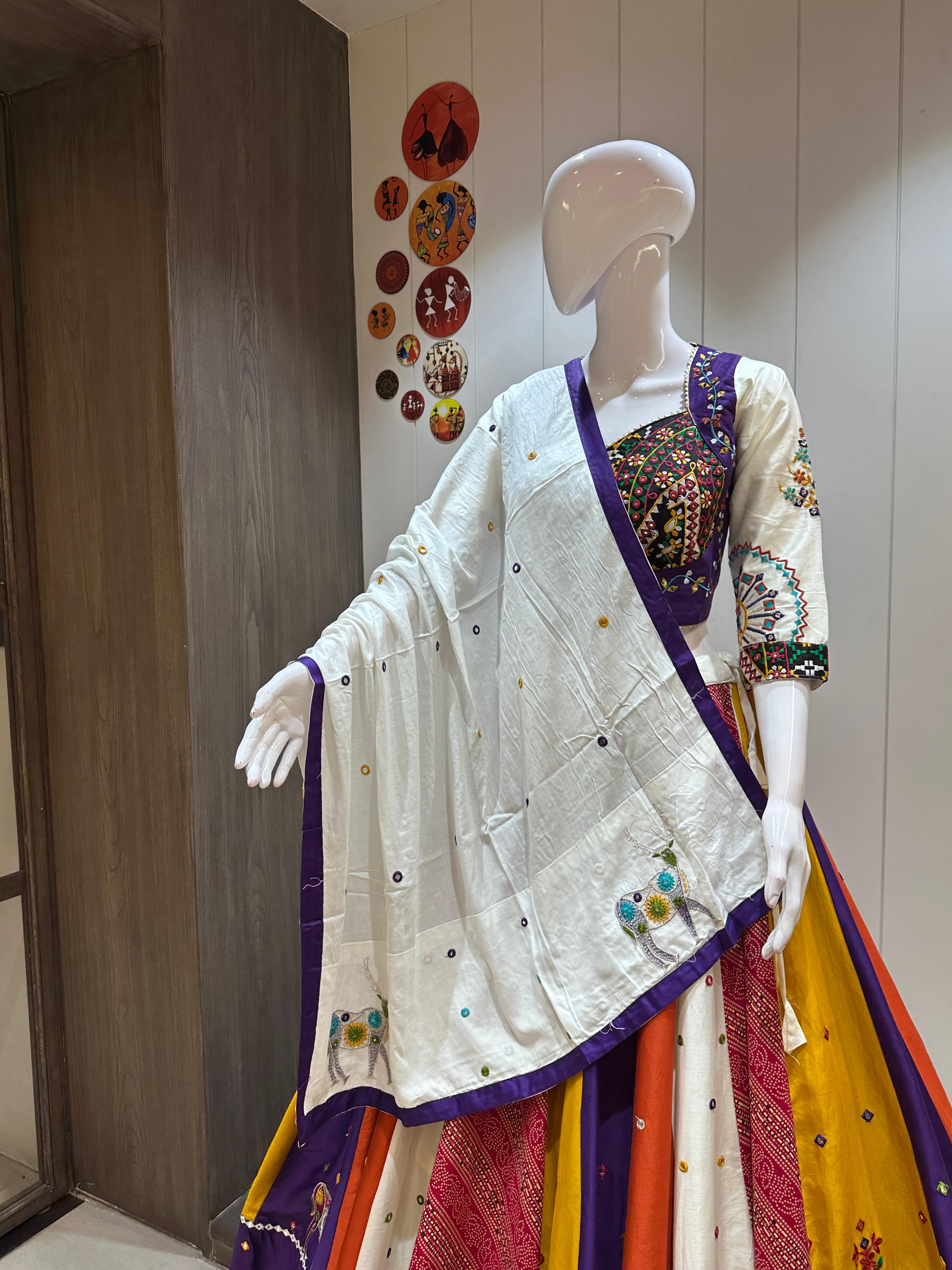 White and Purple Multi Color Navratri Chaniya Choli