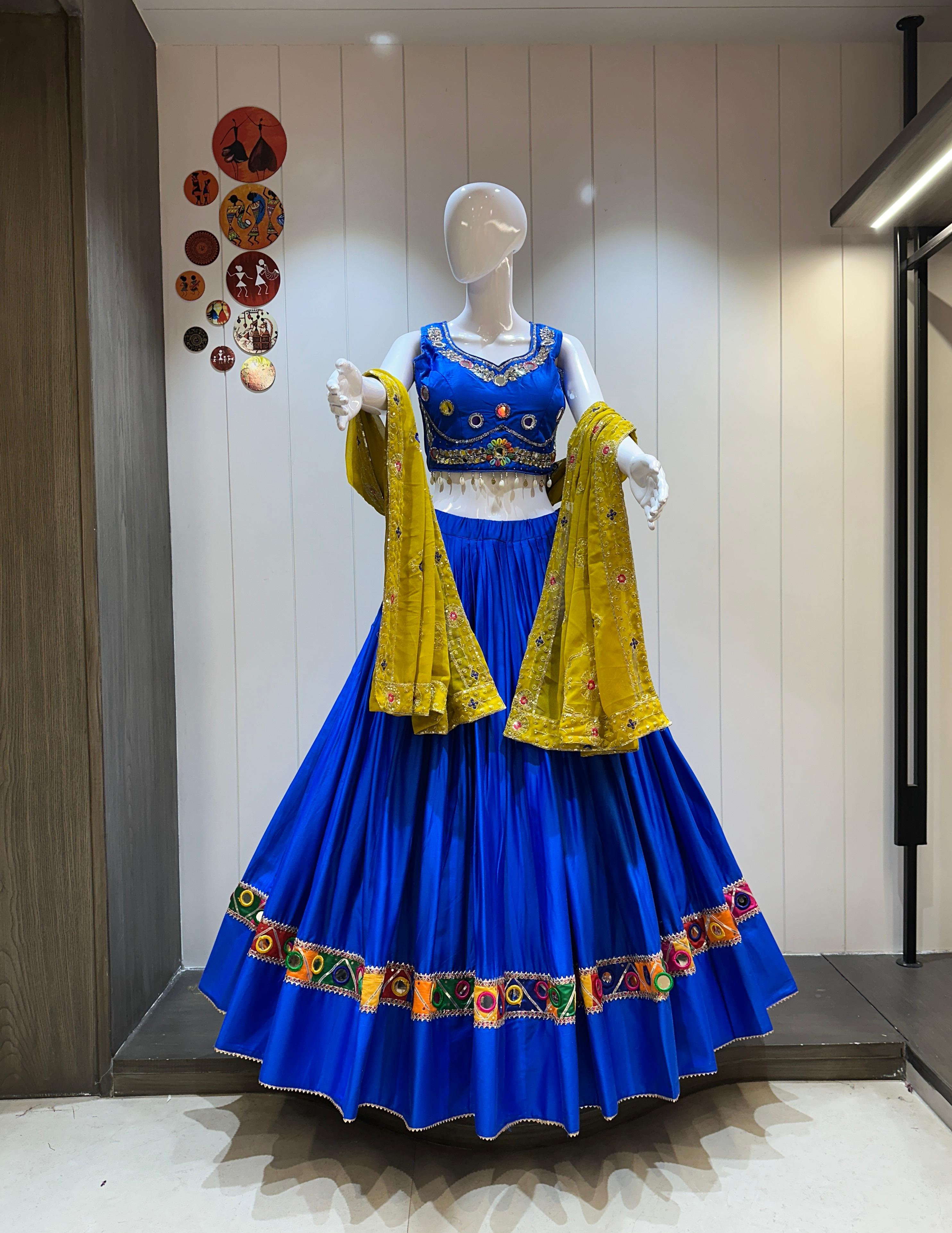 Royal blue chaniya choli with yellow dupatta for Navratri