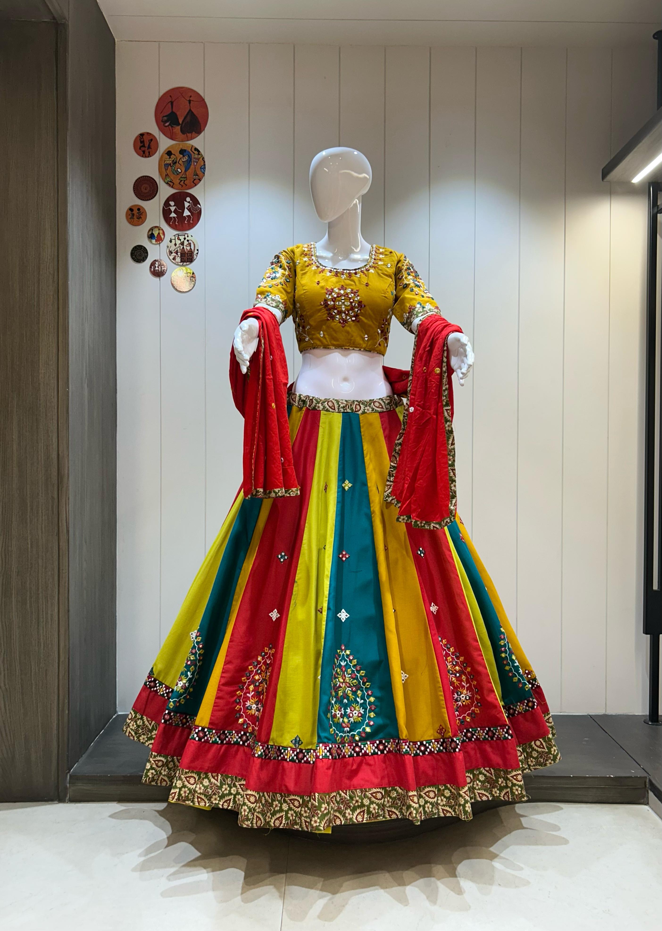 Mustard Yellow Blouse with Red Dupatta Chaniya Choli