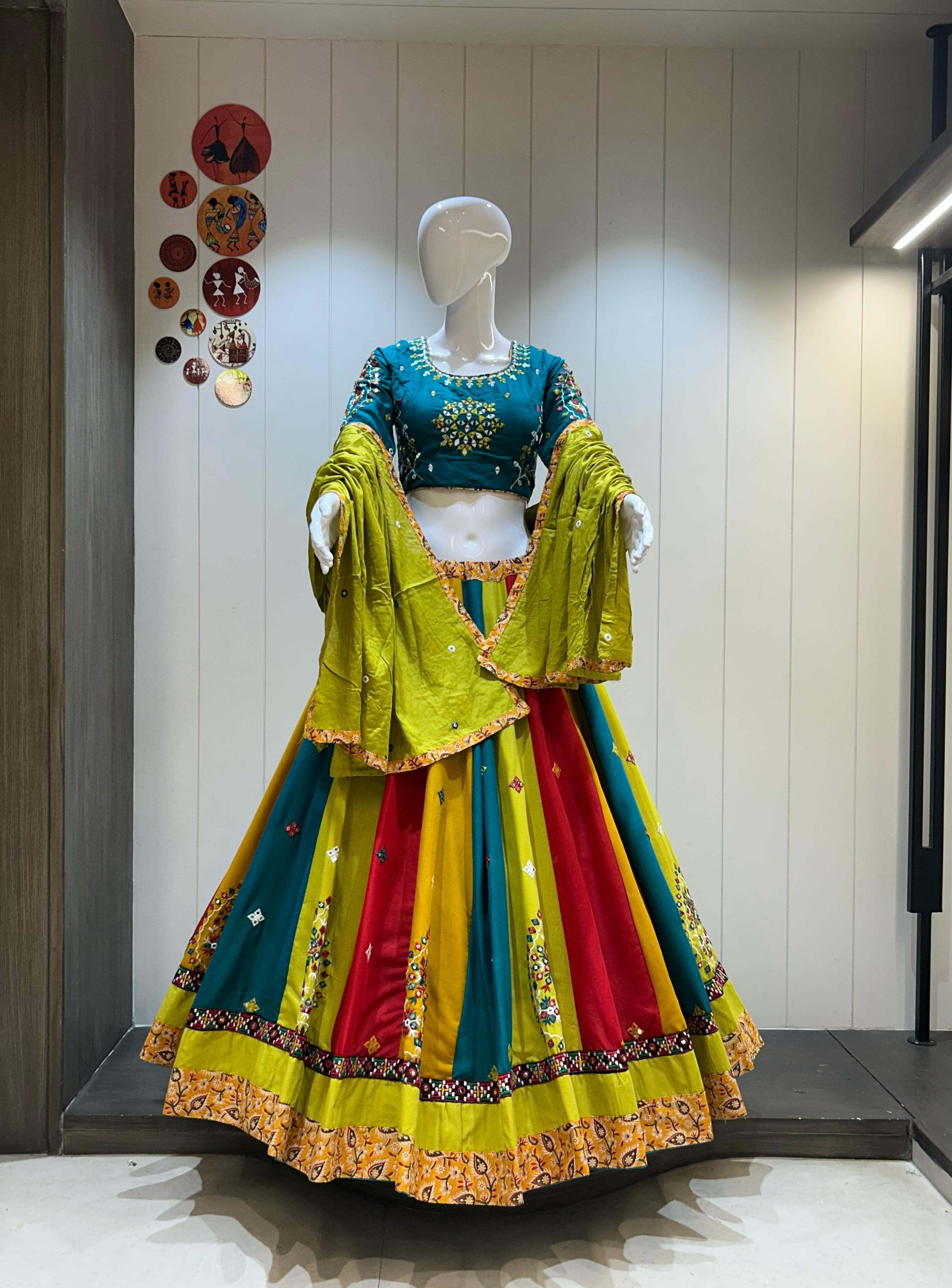 Yellow Dupatta Chaniya Choli for Garba Look