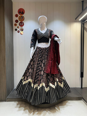 black chaniya choli for navratri with mirror work and dupatta