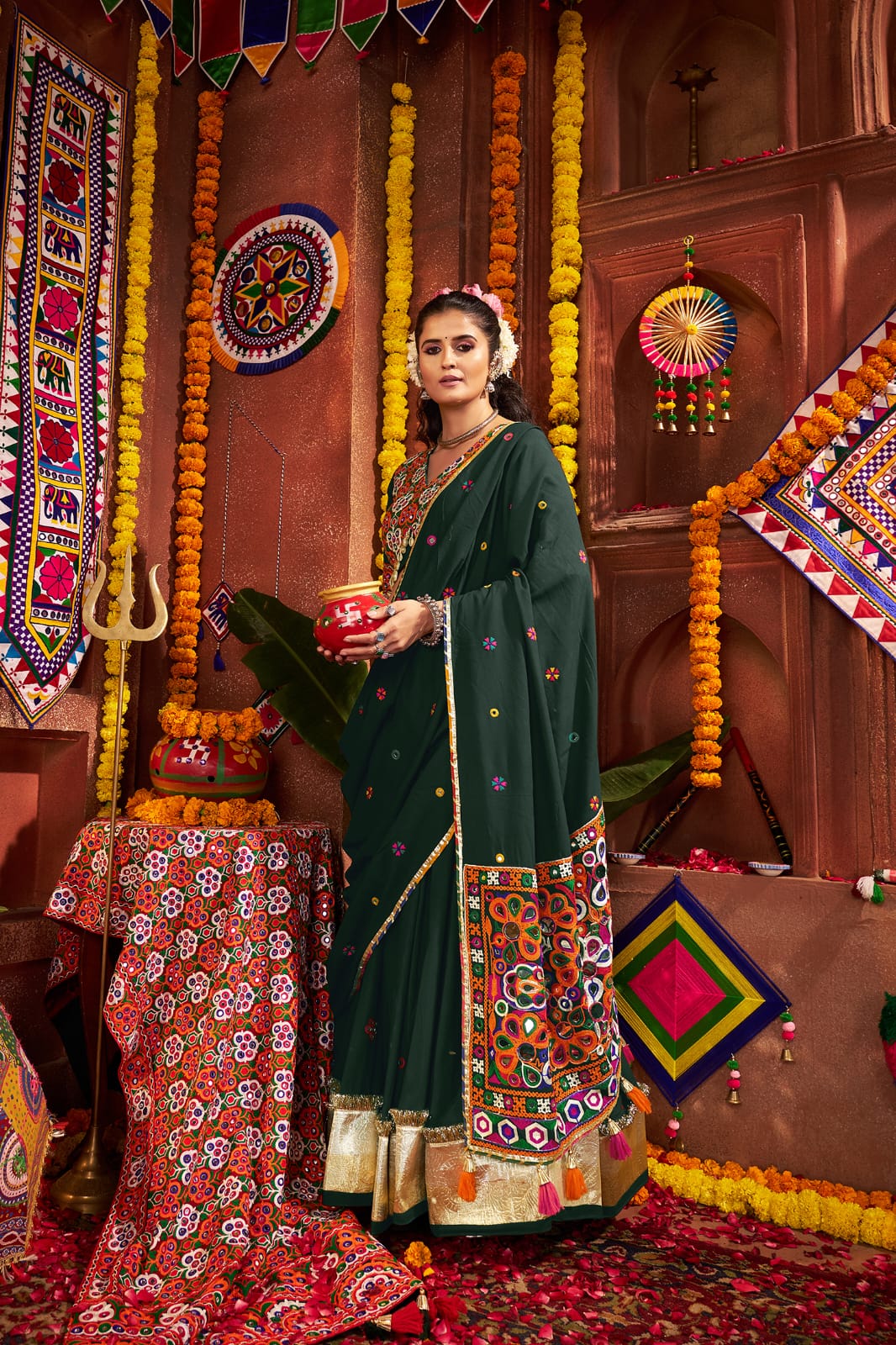 Stitched green lehenga choli for navratri nights