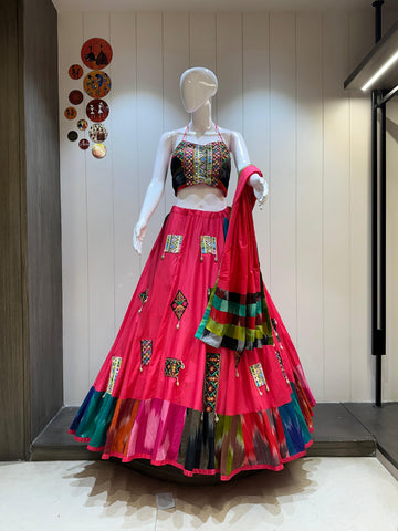 Pink chaniya choli with gamthi blouse