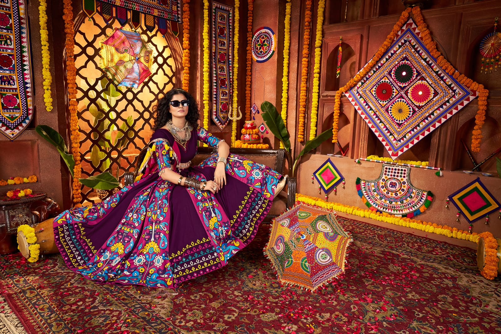 Patchwork dupatta chaniya choli purple