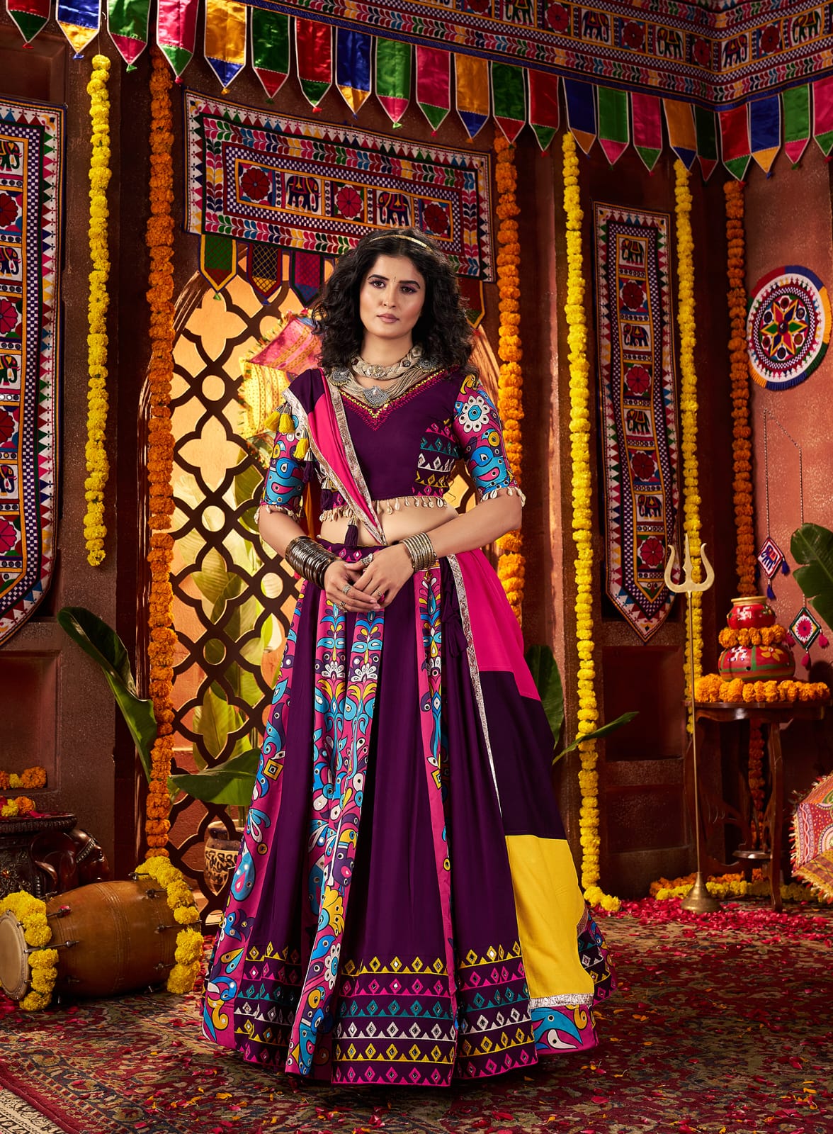 9 meter flair lehenga in purple