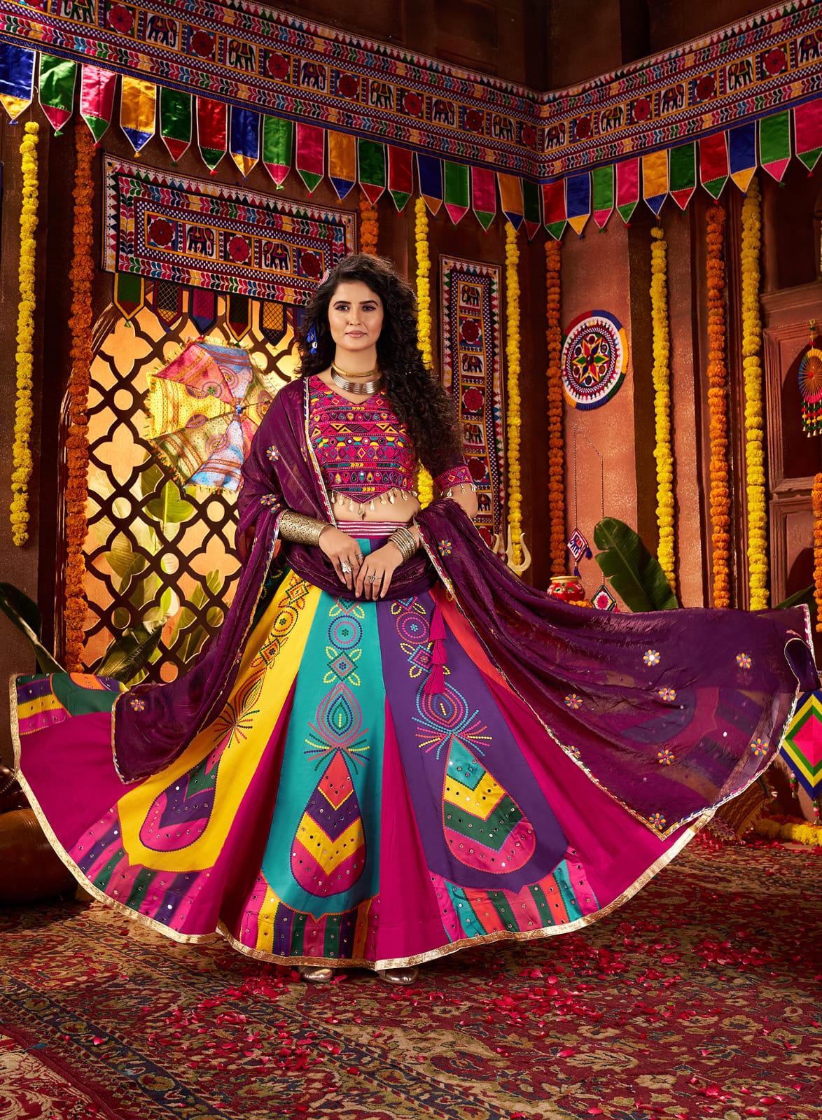 Mirror embroidered lehenga choli set