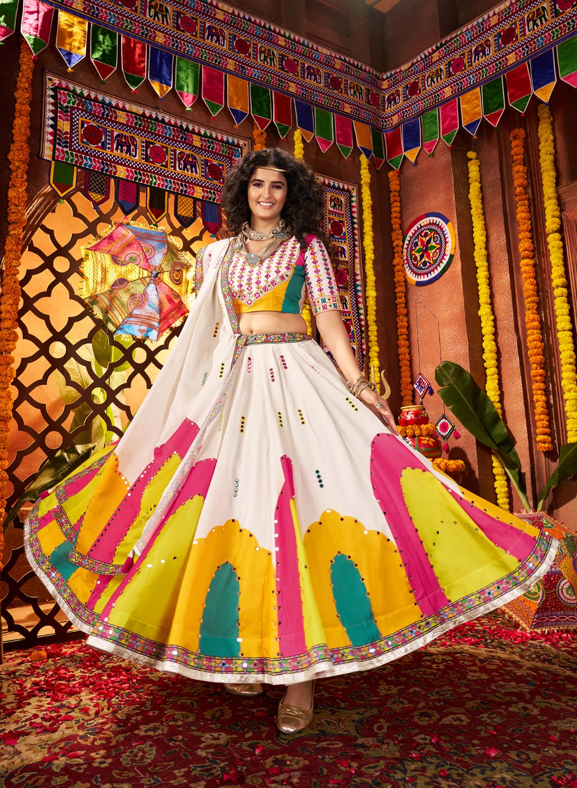 White gajji silk lehenga for Navratri