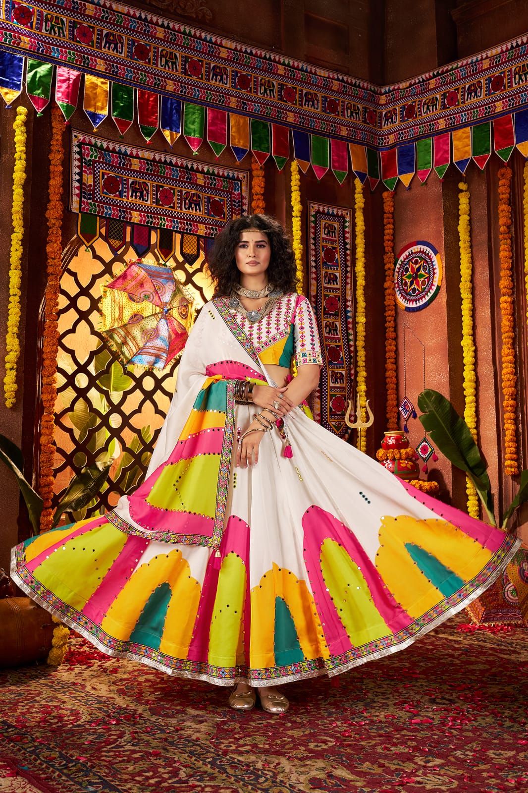 Gajji silk dupatta with mirror work