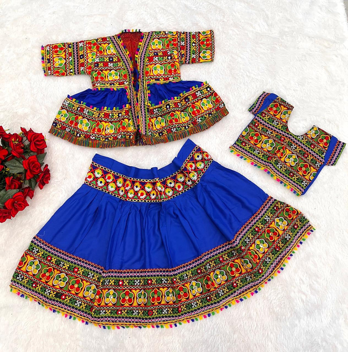 Blue Pure Rayon Cotton With Embroidery & Mirror Work Kid&