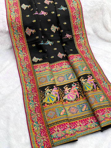Black Pure Viscose Silk Position Printed Traditional Saree