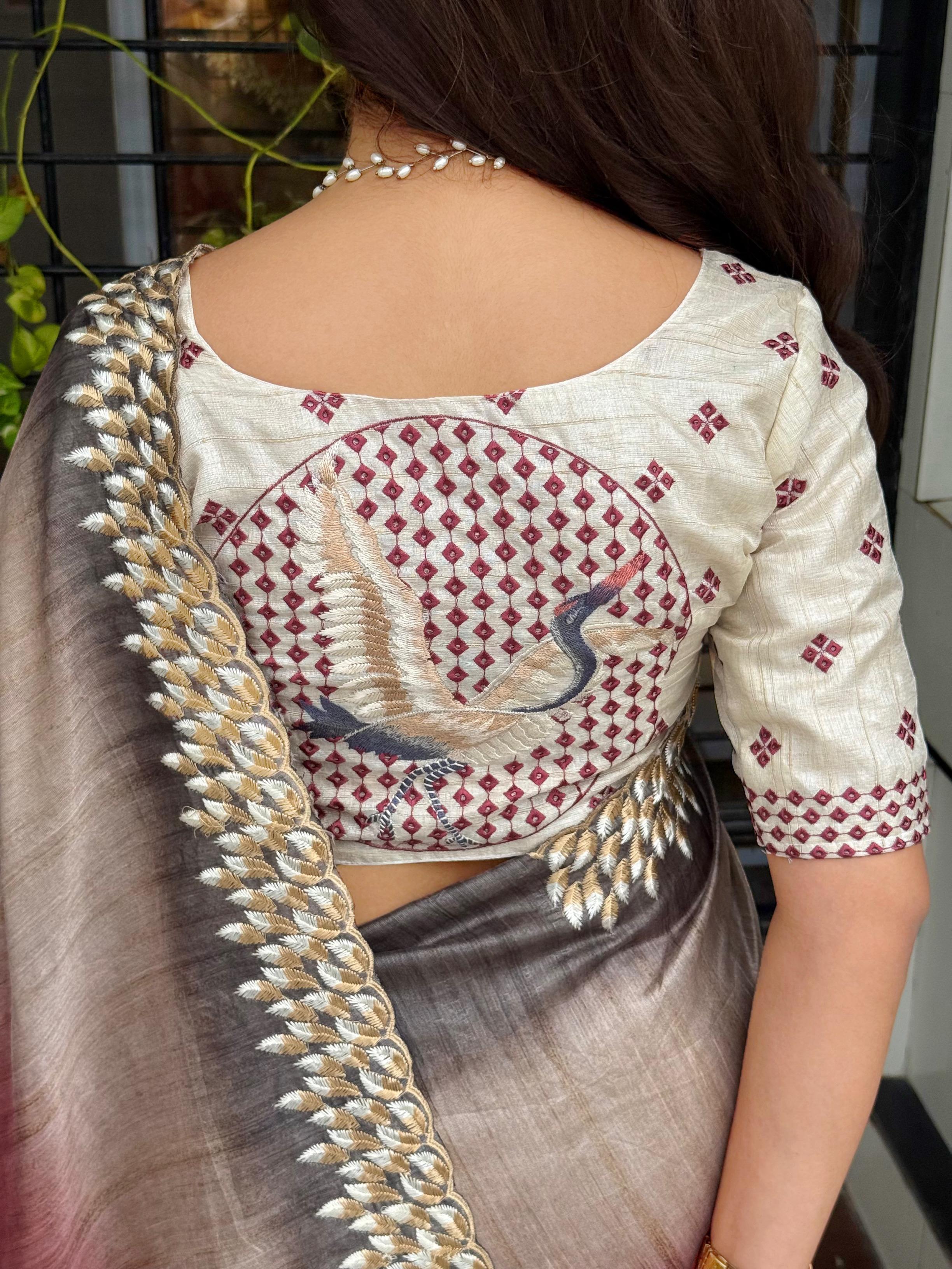 Pink Shaded Pure Tussar Heavy Embroidery Tushar Saree Tussar Saree Anant Tex Exports Pvt.Ltd..