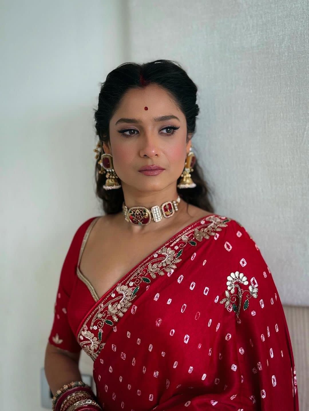 Red Bandhej Pure Gaji Silk Langdi Patta Bandhani Saree Gaji Silk Saree Anant Tex Exports Pvt.Ltd..