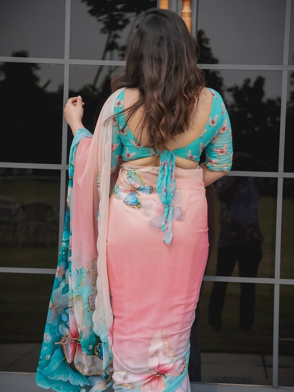Pink Pure Soft Georgette Handwork Embroidery Saree Georgette Saree Anant Tex Exports Pvt.Ltd..