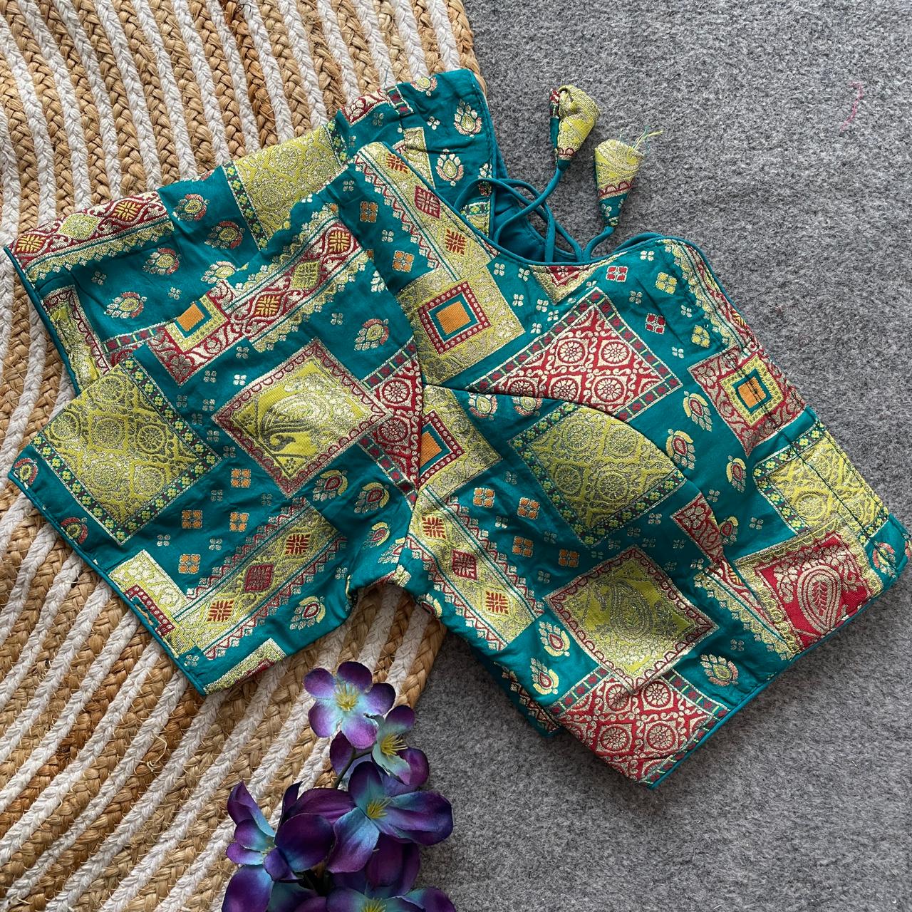 Sky Pure Dola Silk Multicolor Blouse Navratri Blouse Anant Tex Exports Pvt.Ltd..