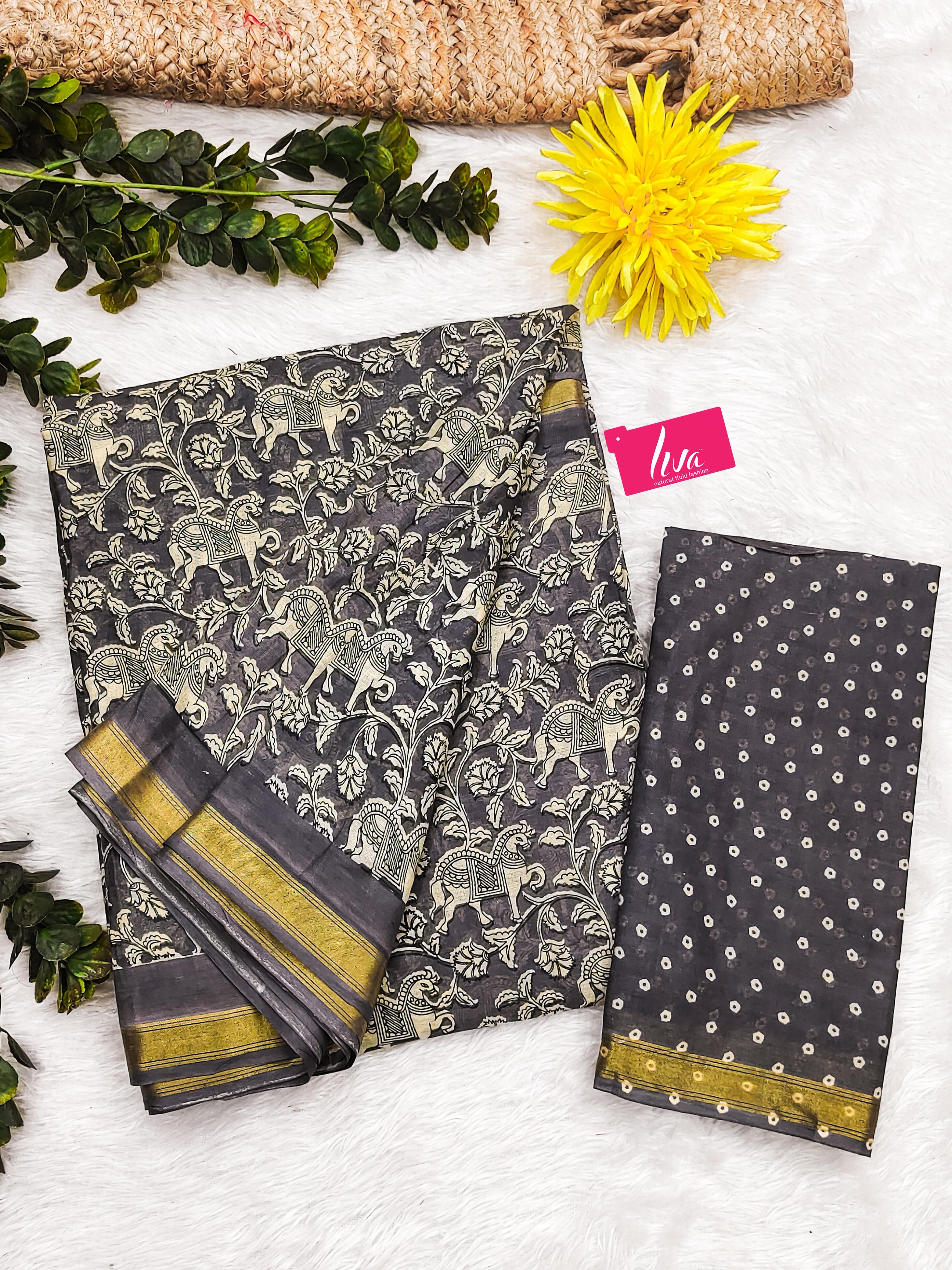 Black Pure Soft Mal Mal Cotton Bagru Block Print Saree Cotton saree Anant Tex Exports Pvt.Ltd..