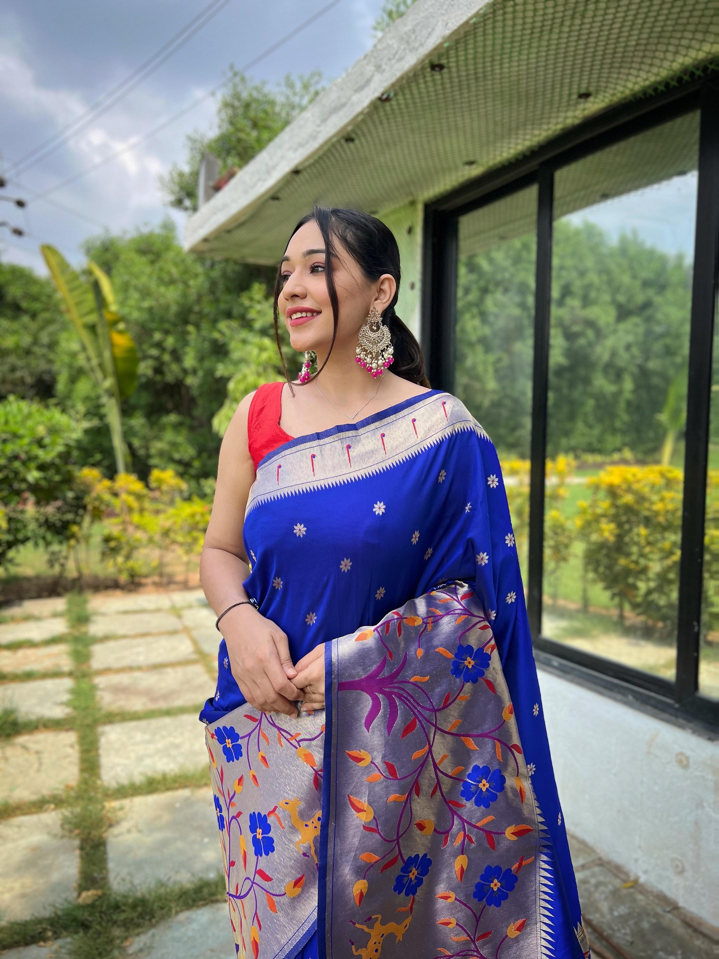 Blue Pure Paithani Silk Saree Paithani Saree Anant Tex Exports Pvt.Ltd..