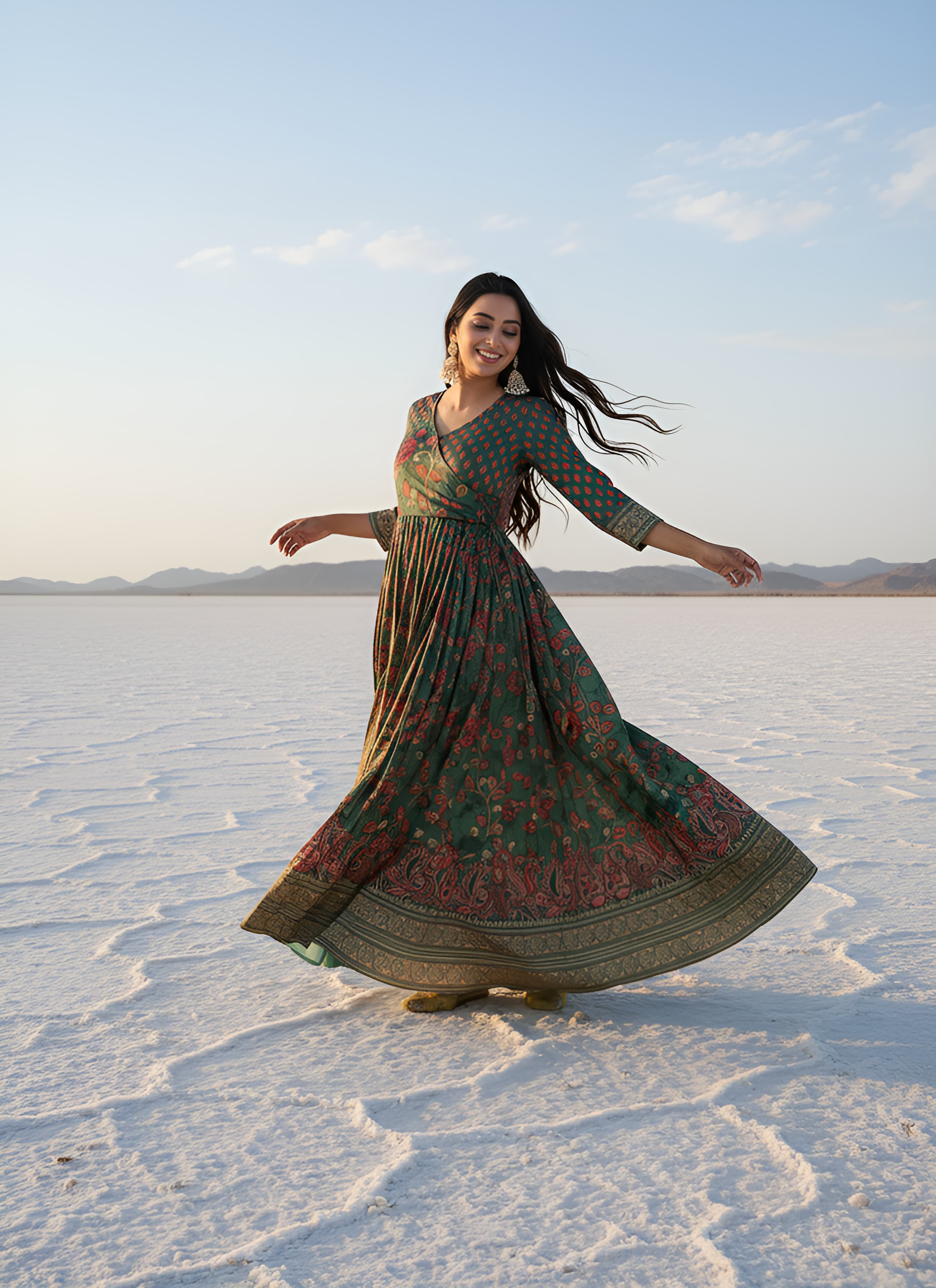 Green Pure Silk Blend Kalamkari Anarkali Gown Anarkali Gown Anant Tex Exports Pvt.Ltd..