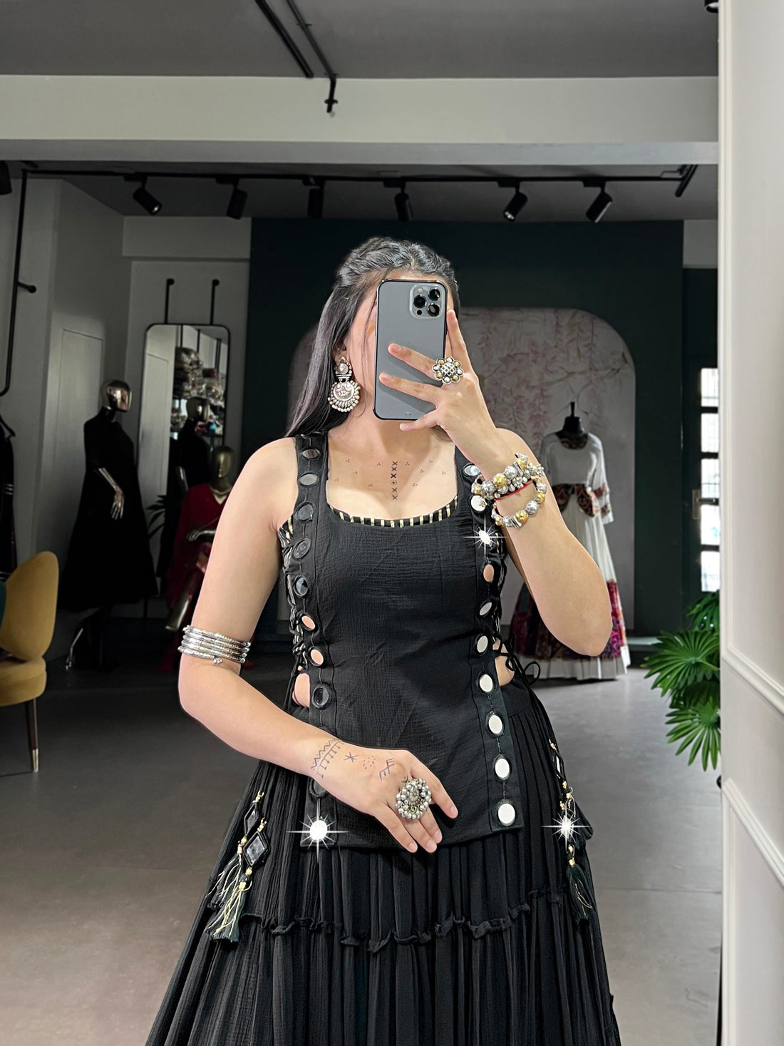 Black Pure Rich Marble Navratri Lehenga Blouse