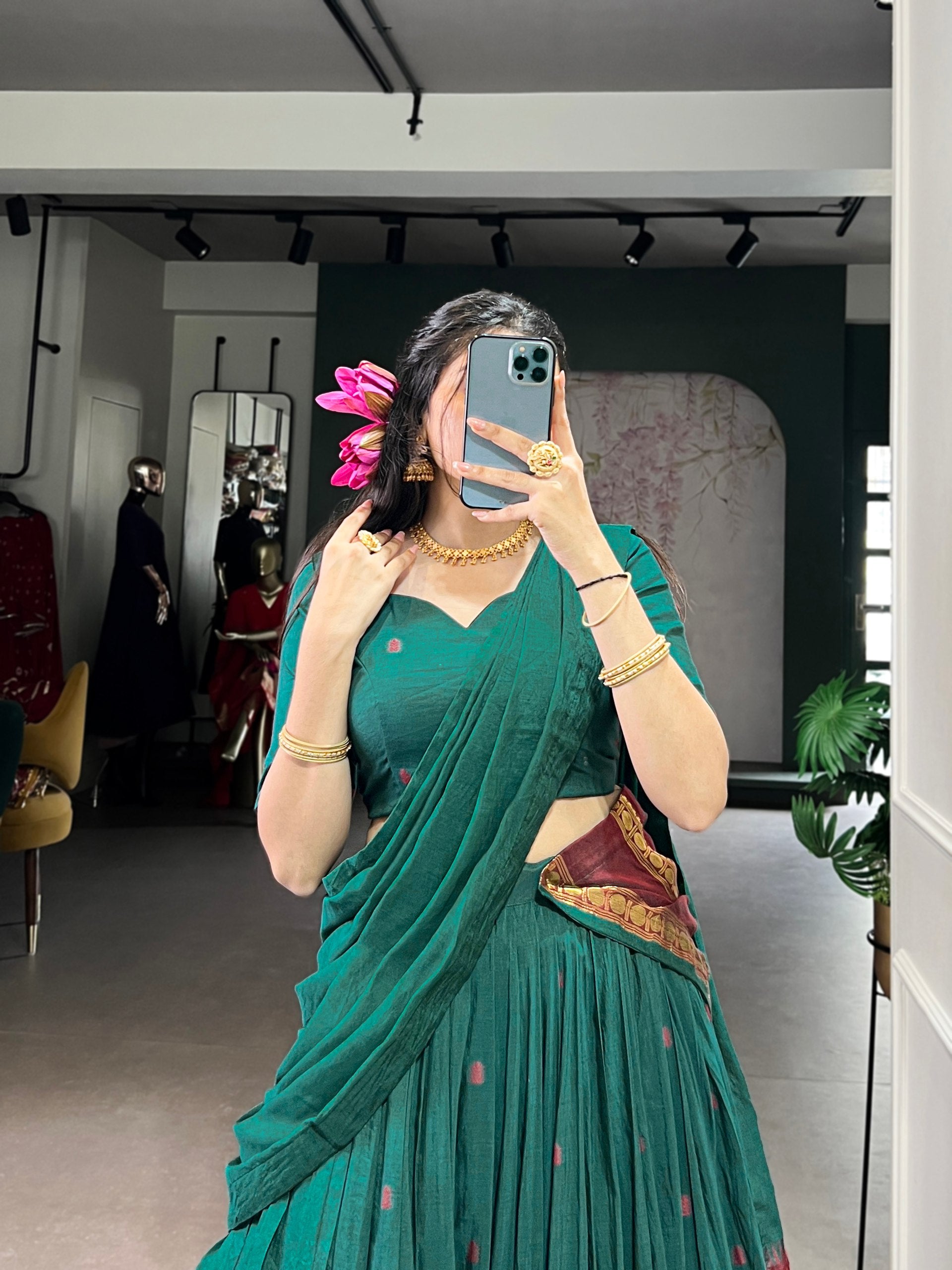 Teal Pure Chanderi Silk Zari Weaving Lehenga Choli South Lehenga Choli Anant Tex Exports Pvt.Ltd..
