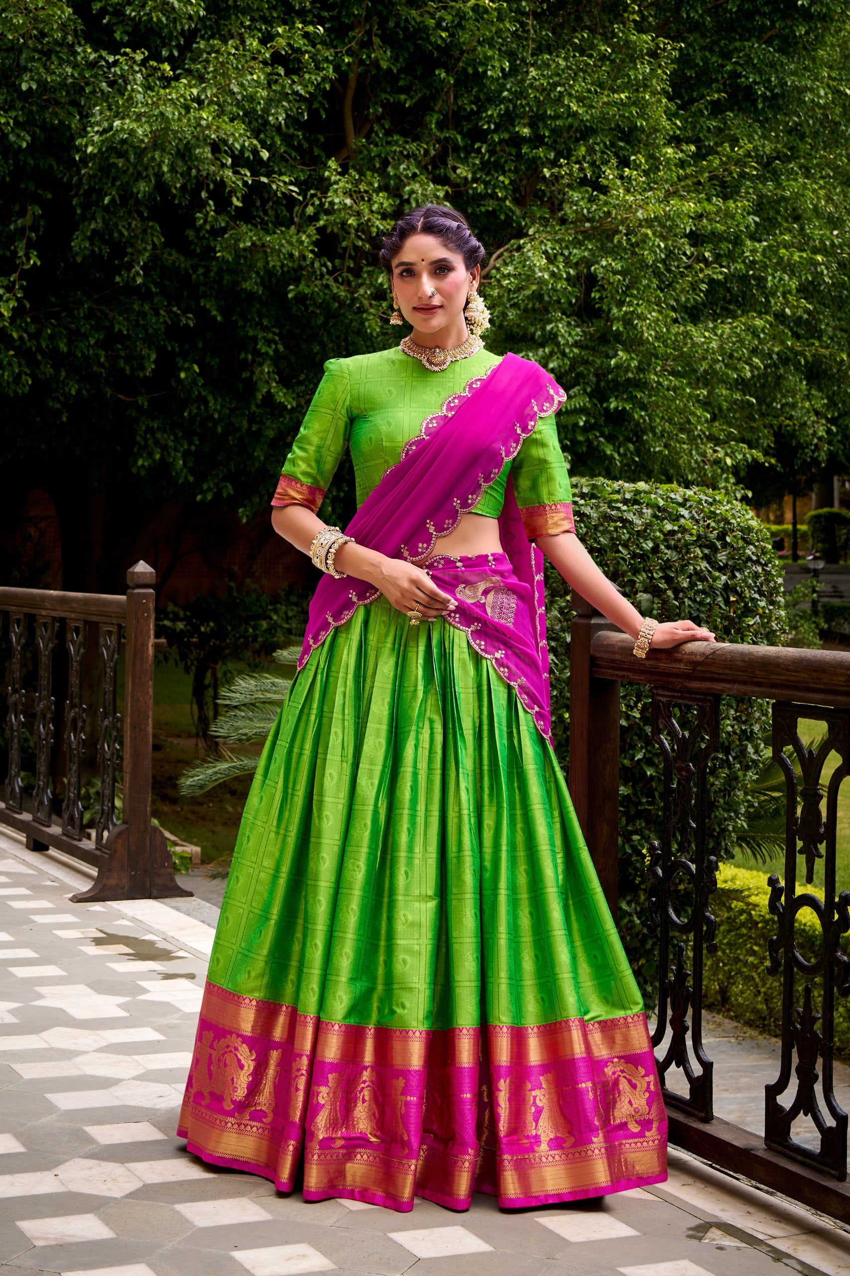 Parrot Pure Poly Cotton Zari Weaving Lehenga Choli Chaniya Choli Anant Tex Exports Pvt.Ltd..