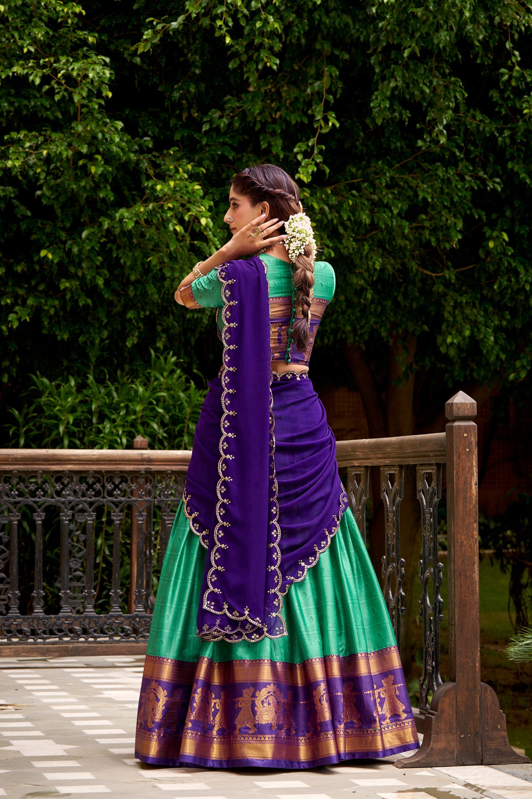 Beige Green Pure Poly Cotton Zari Weaving Lehenga Choli Chaniya Choli Anant Tex Exports Pvt.Ltd..
