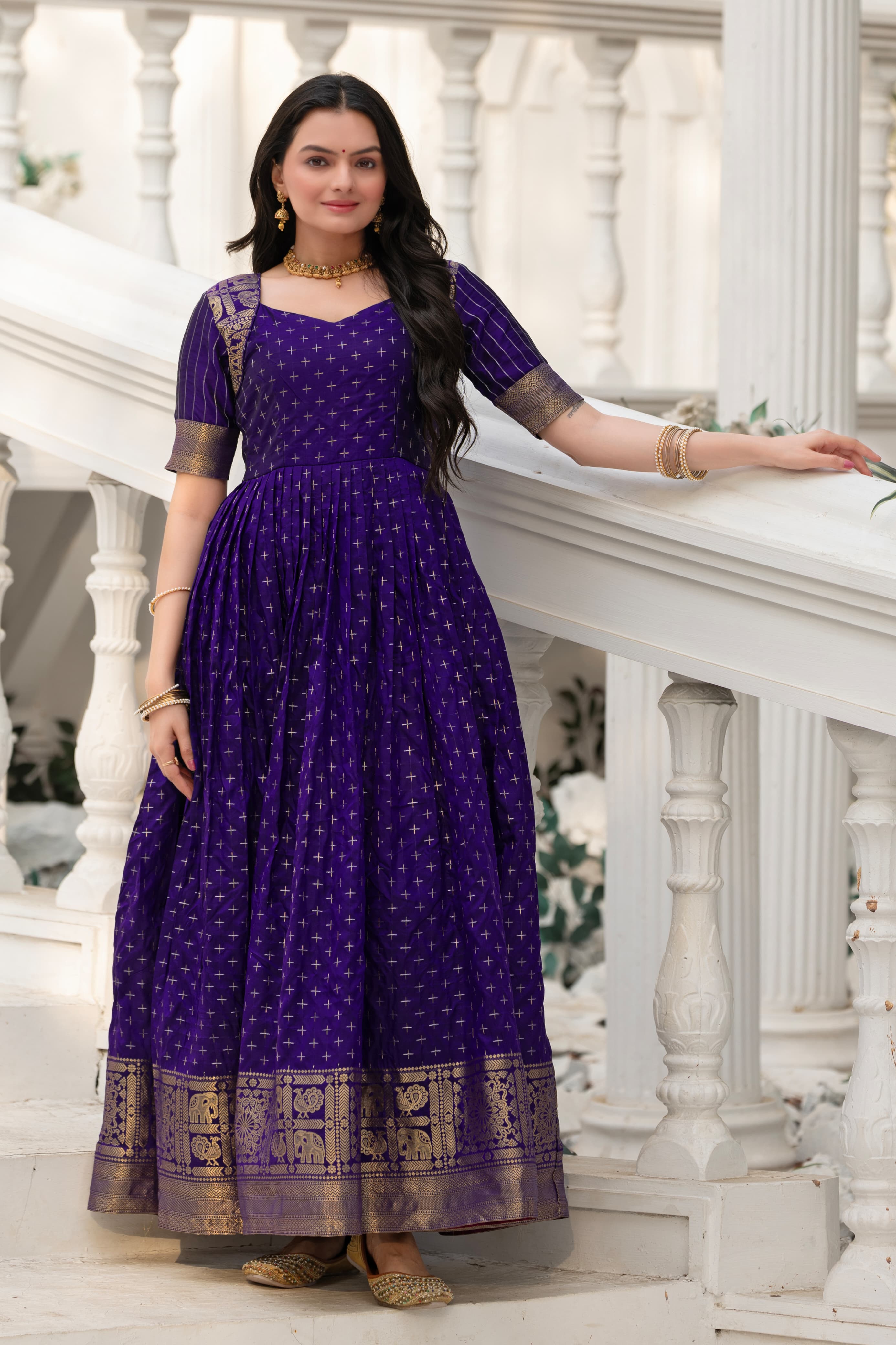 Blue Pure Soft Silk Zari Weaving Anarkali Gown Anarkali Gown Anant Tex Exports Pvt.Ltd..