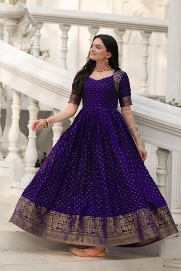 Blue Pure Soft Silk Zari Weaving Anarkali Gown
