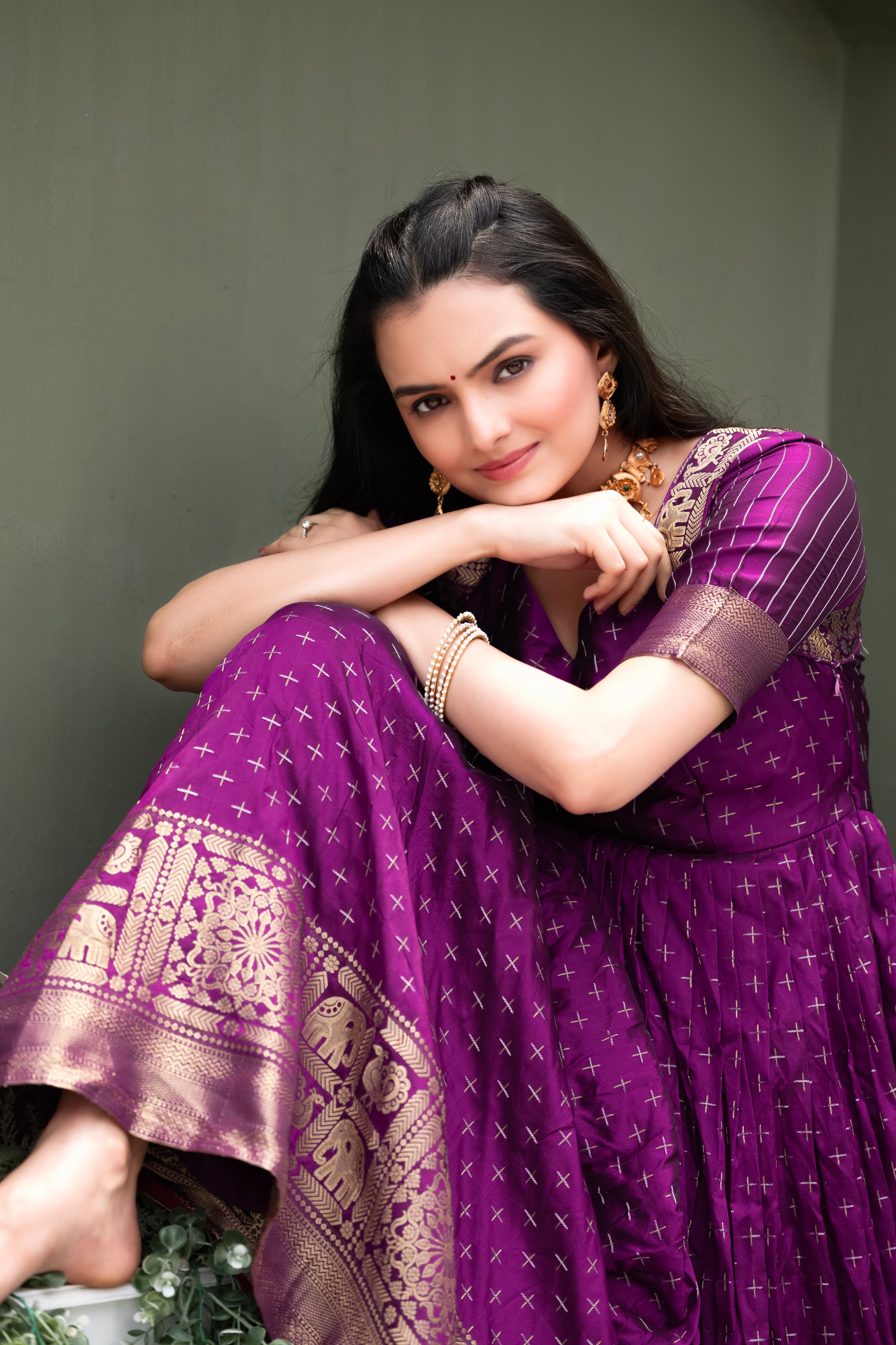 Purple Pure Soft Silk Zari Weaving Anarkali Gown Anarkali Gown Anant Tex Exports Pvt.Ltd..