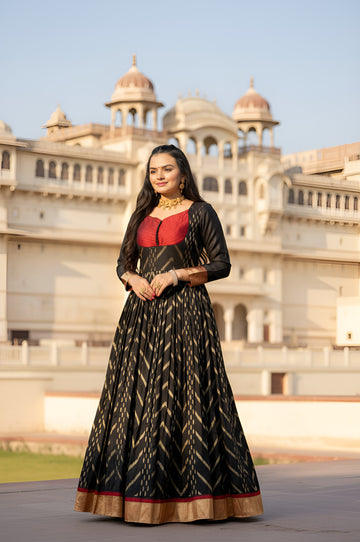 Black Pure Soft Silk Zari Weaving Anarkali Gown