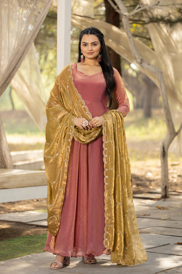 Pink often Pure Space Silk Anarkali Gown
