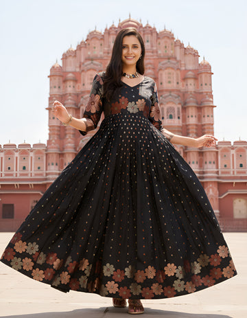 Black Pure Soft Silk Anarkali Gown