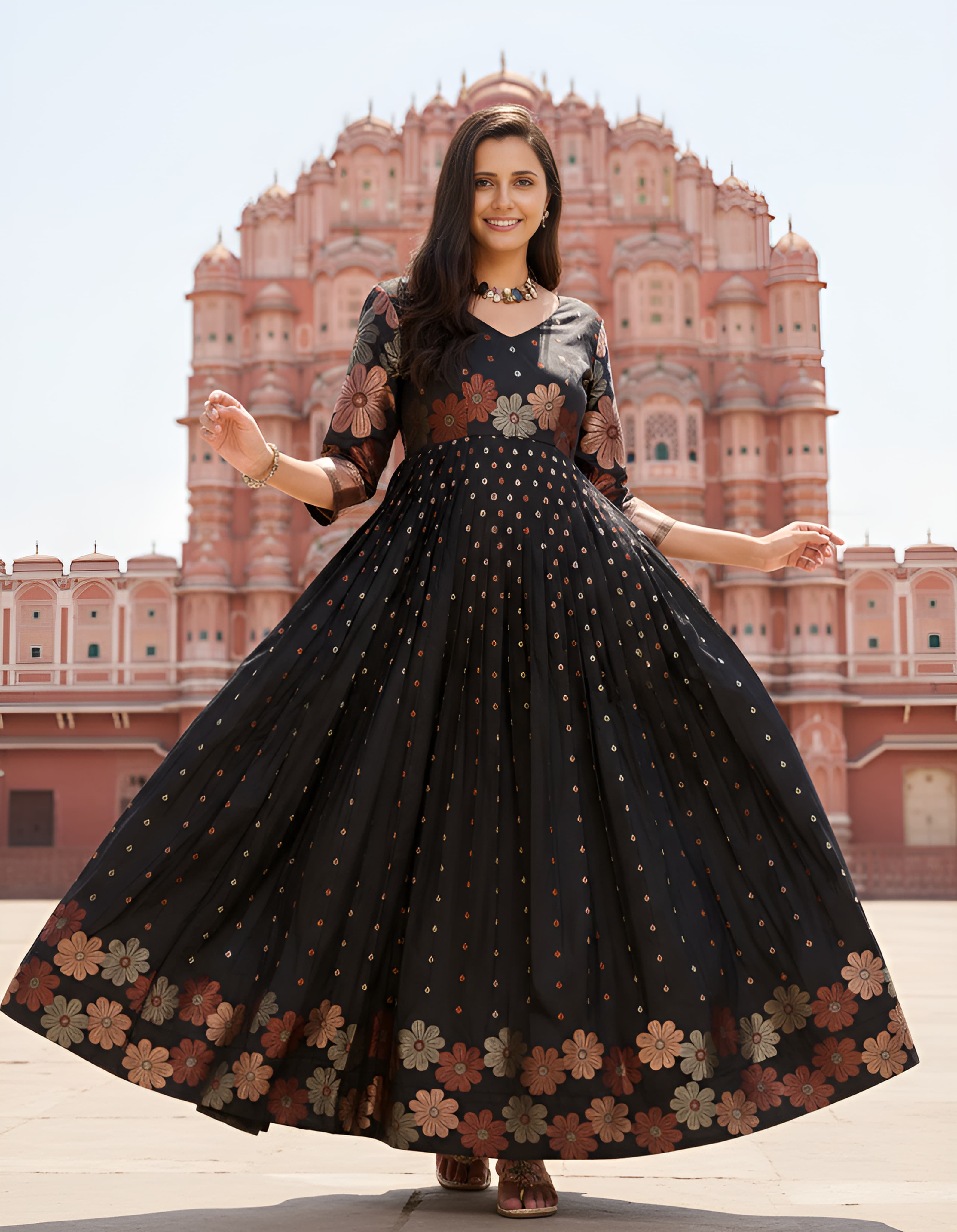 Black Pure Soft Silk Anarkali Gown Anarkali Gown Anant Tex Exports Pvt.Ltd..