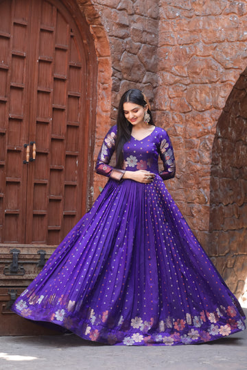 Blue Pure Soft Silk Anarkali Gown