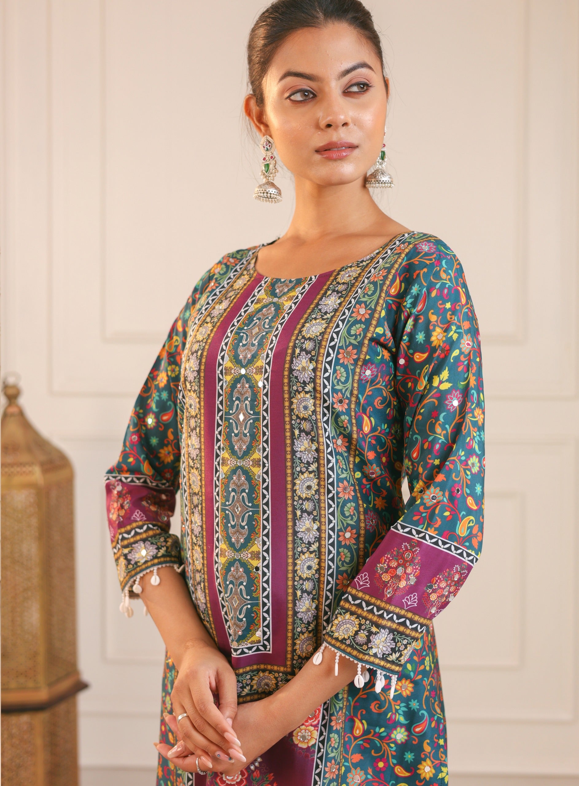 Green Pure Heavy Muslin Floral Print Suit kurti set Anant Tex Exports Pvt.Ltd..
