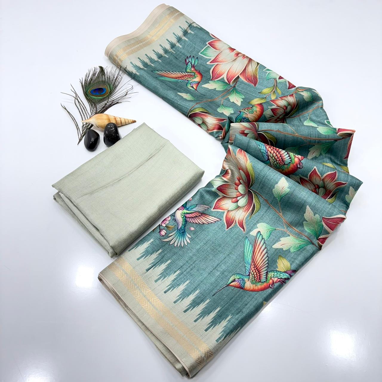 Teal Pure Soft Tussar Silk Saree Tussar Saree Anant Tex Exports Pvt.Ltd..