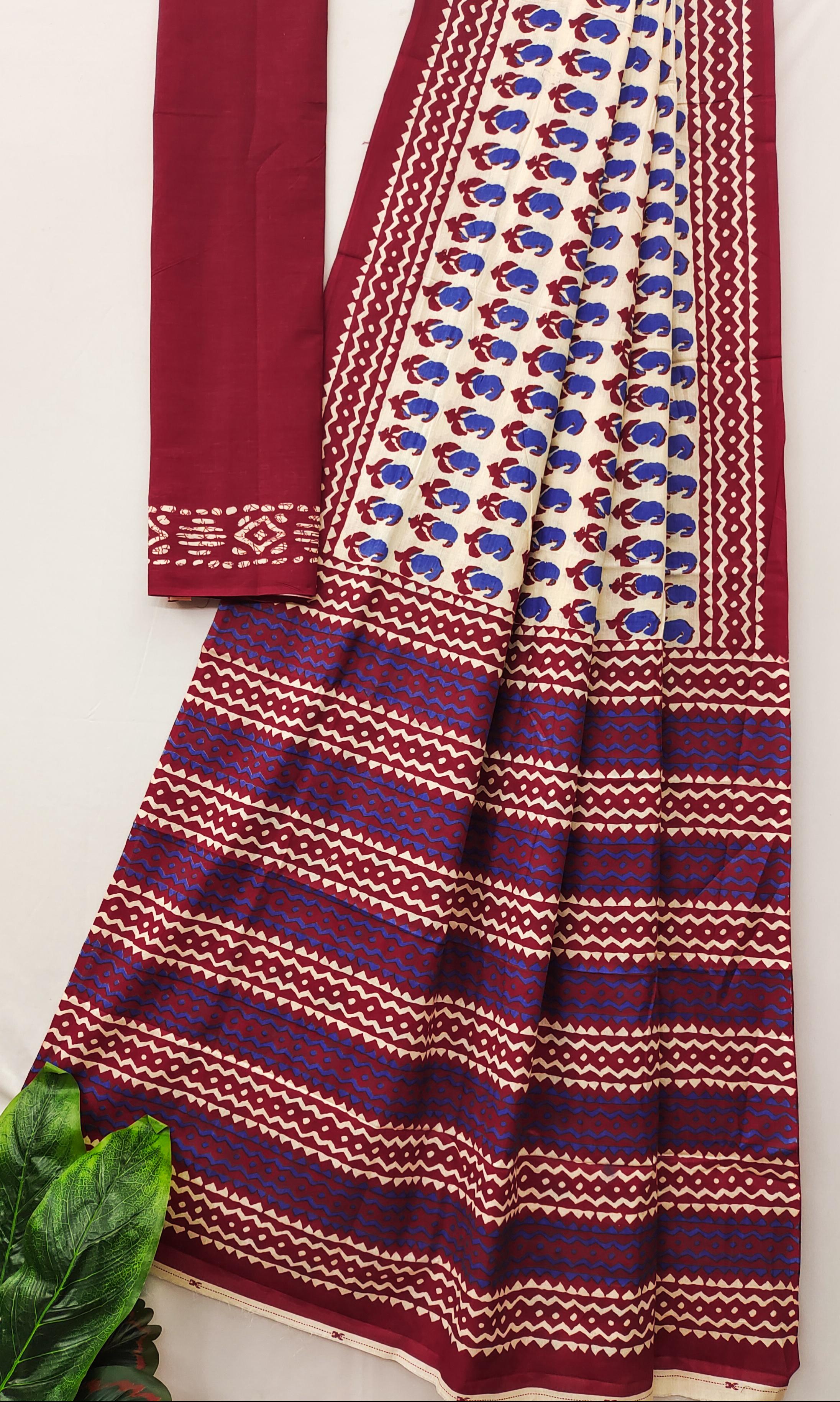 Red Pure Soft Cotton Bagru Block Print Saree Cotton saree Anant Tex Exports Pvt.Ltd..