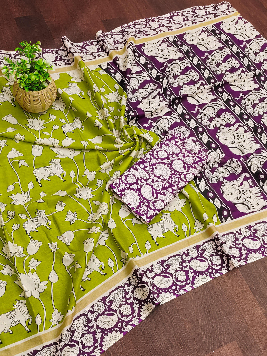 Green Pure Soft Cotton Kalamkari Block Print Saree
