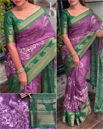 Purple Pure Soft Tussar Cotton Silk Saree