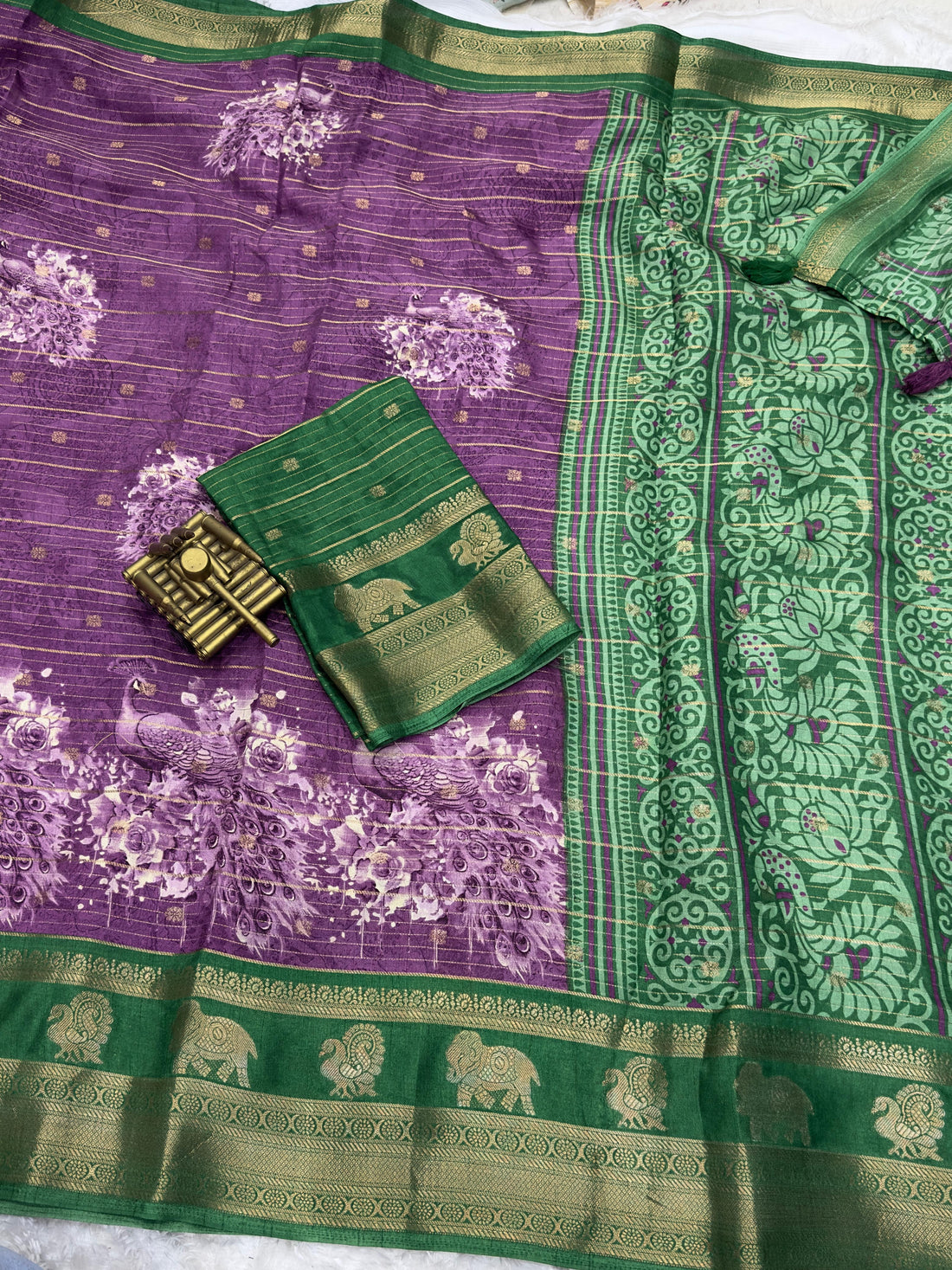 Purple Pure Soft Tussar Cotton Silk Saree