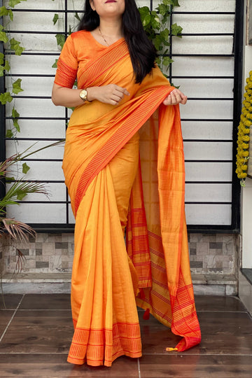 Yellow Pure Yana Cotton Silk Saree