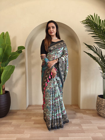 Green Pure Cotton Kalamkari Digital Print Saree