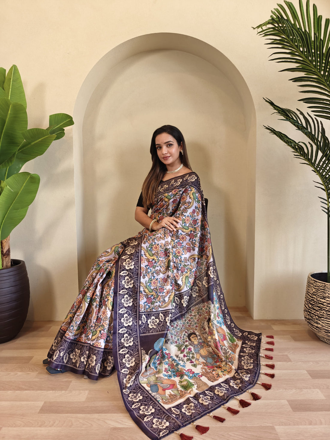 Lavender Pure Cotton Kalamkari Digital Print Saree