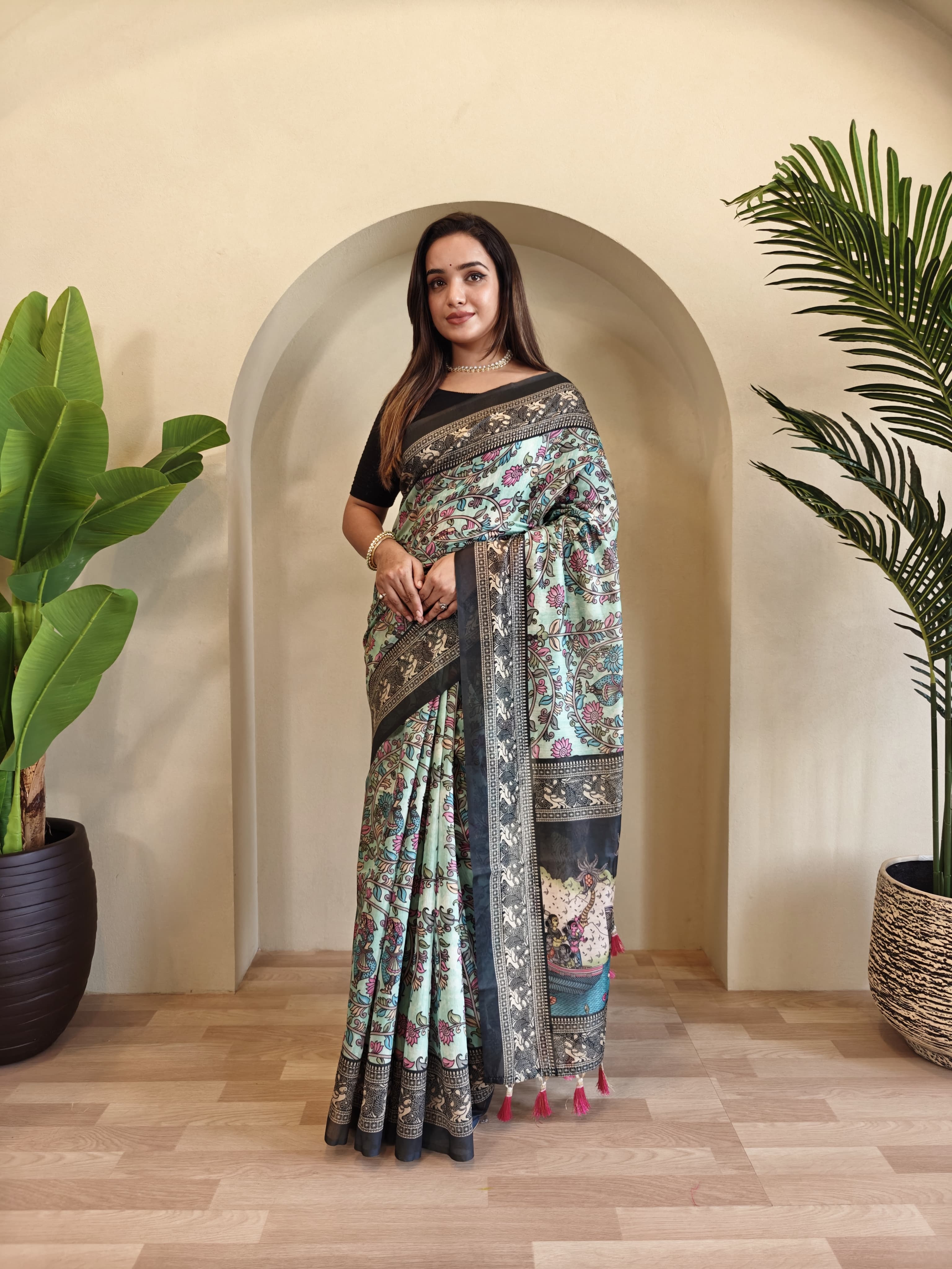 Green Pure Cotton Kalamkari Digital Print Saree Cotton saree Anant Tex Exports Pvt.Ltd..