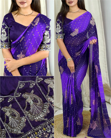 Violet Pure Soft Georgette Saree